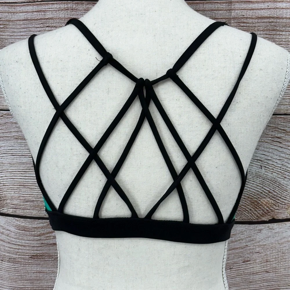 Fabletic Green and Black Dash Bikini Top Size M